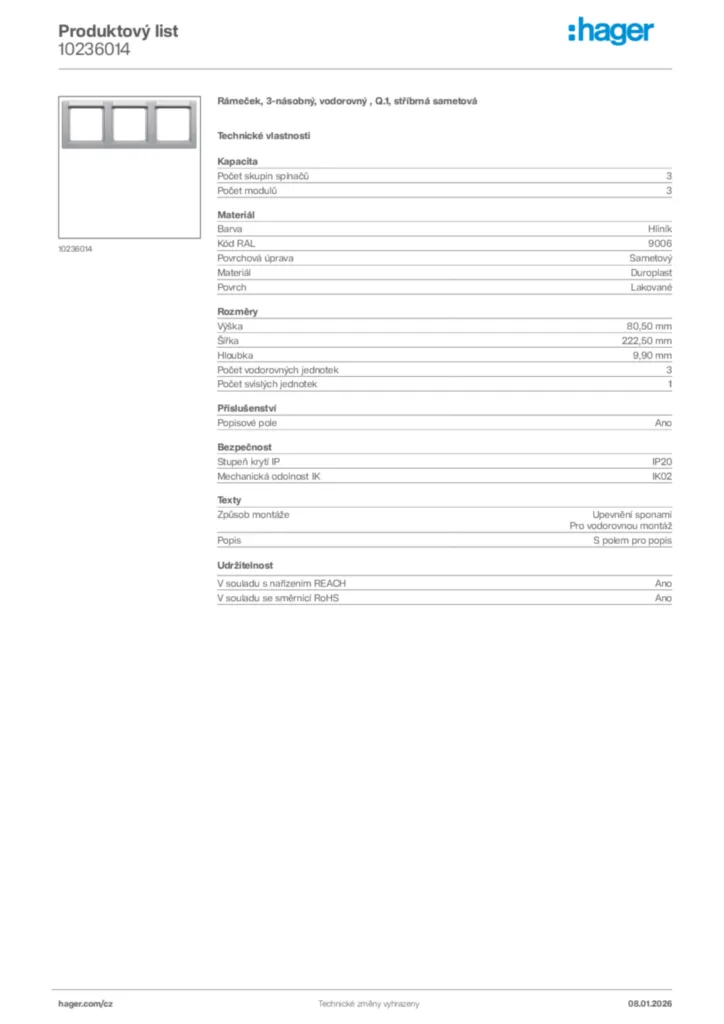 Obrázek Hager Product data sheet 10236014 | Hager