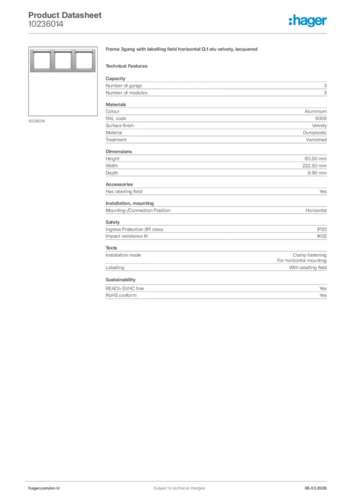 Image Hager Product data sheet 10236014  | Hager