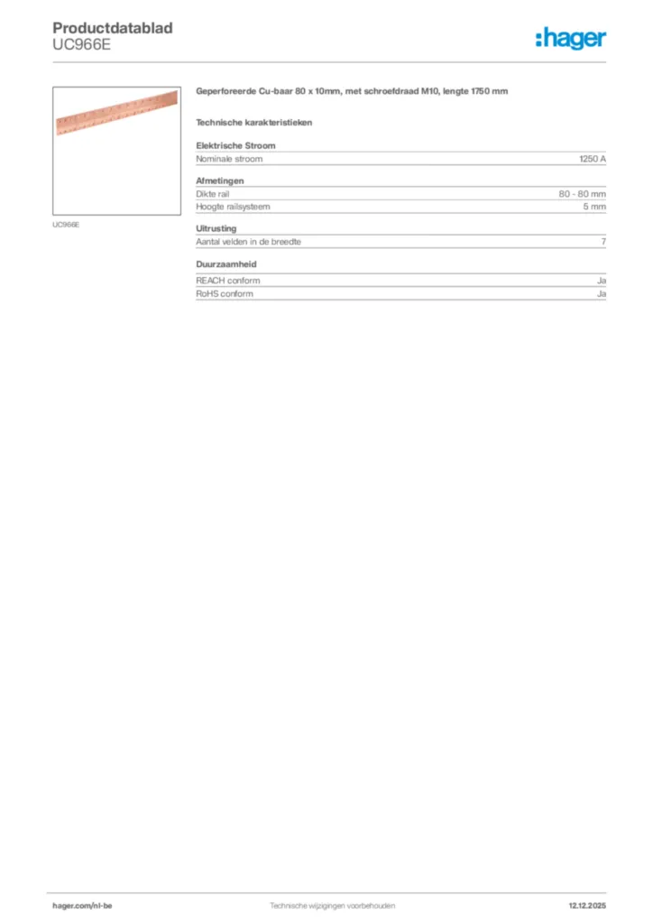Afbeelding Hager Productdatablad UC966E | Hager Belgium
