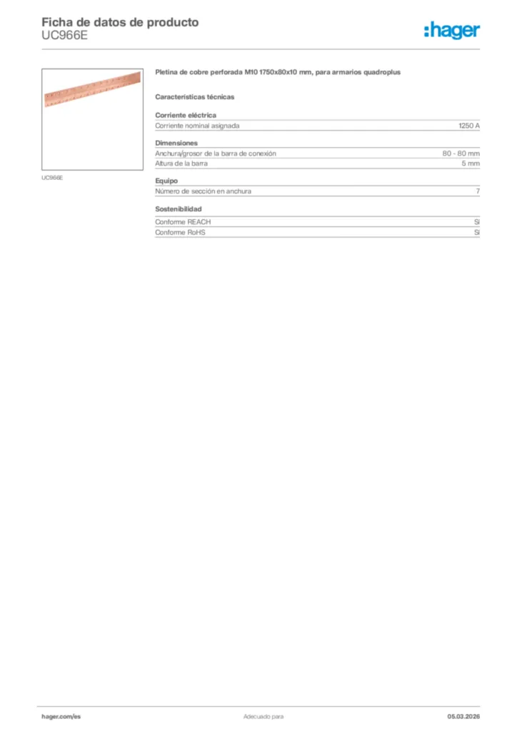 Imagen Hager Ficha de datos de producto UC966E | Hager España