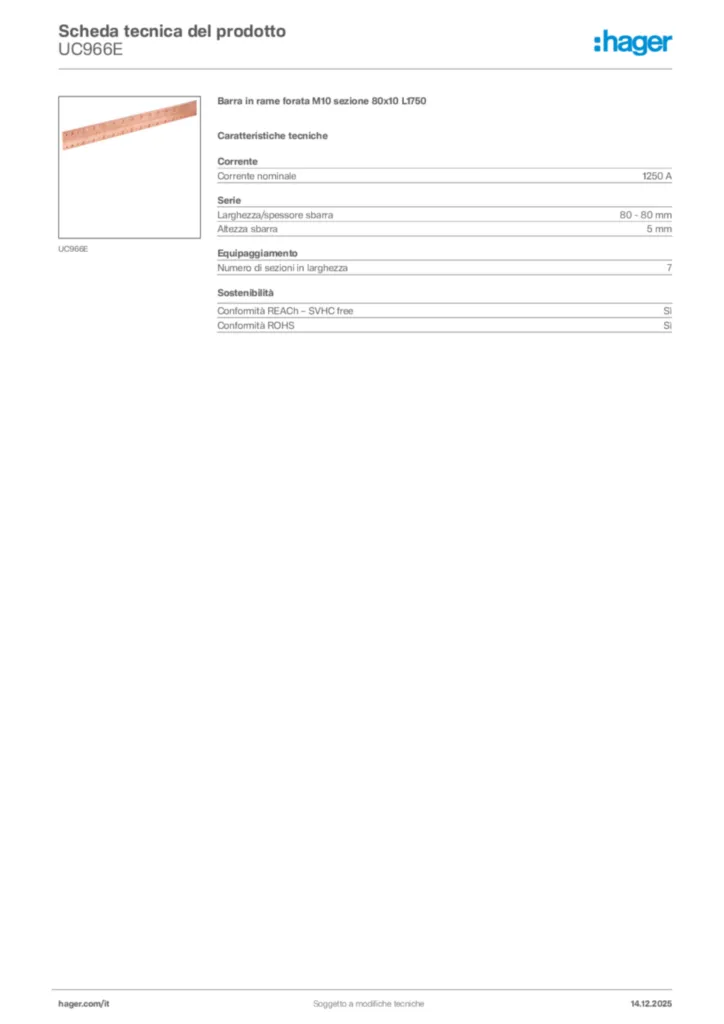 Immagine Hager Scheda tecnica del prodotto UC966E | Hager Italia