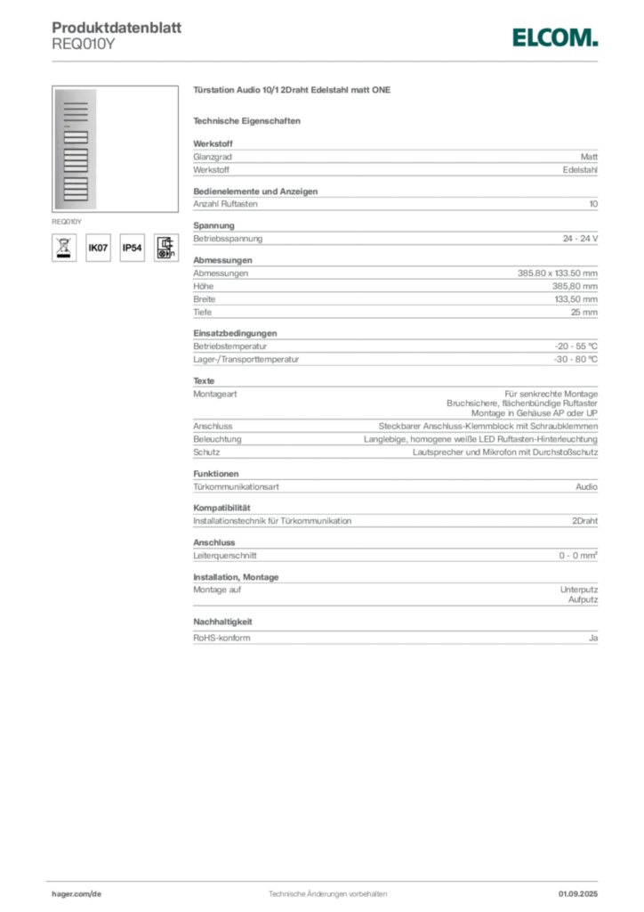 Elcom Produktdatenblatt REQ010Y