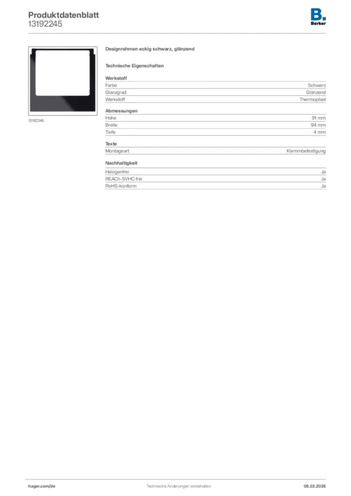 Bild Berker Produktdatenblatt 13192245 | Hager Deutschland