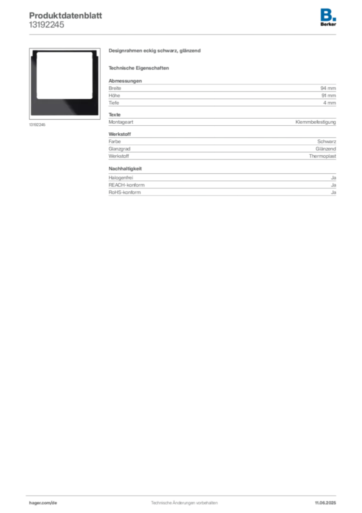 Bild Berker Produktdatenblatt 13192245 | Hager Deutschland