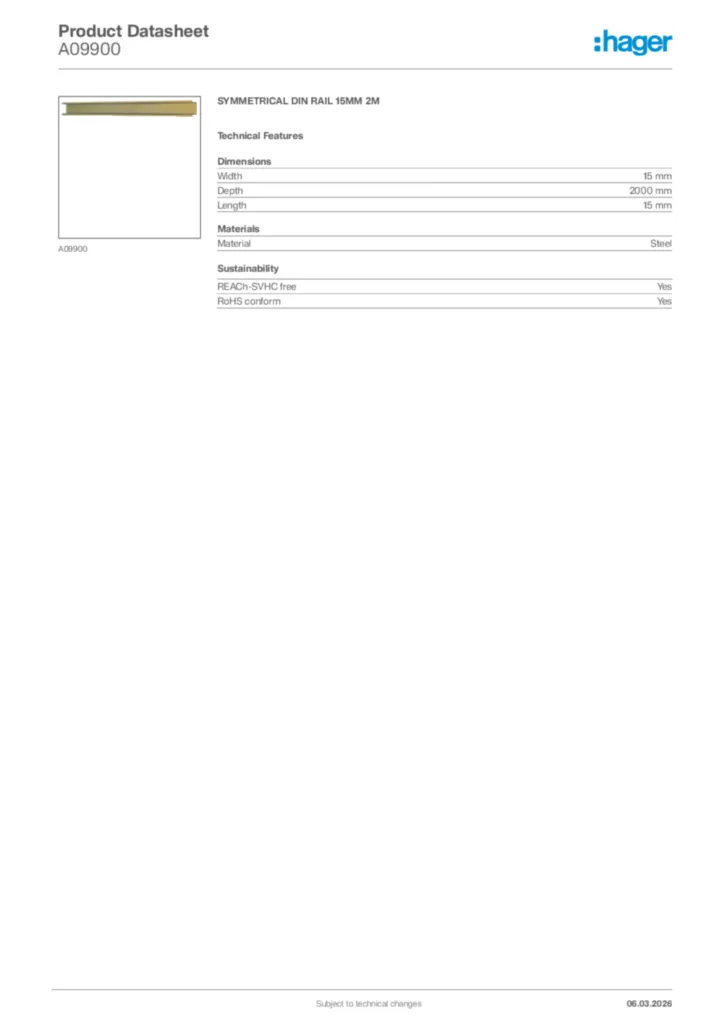 Image Hager Product data sheet A09900  | Hager Africa