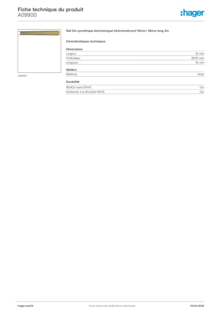 Image Hager Fiche technique du produit A09900 | Hager France