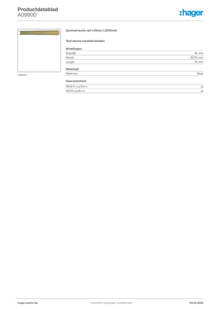 Afbeelding Hager Productdatablad A09900 | Hager Belgium