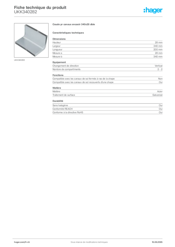 Image Hager Fiche technique du produit UKK340282 | Hager Suisse