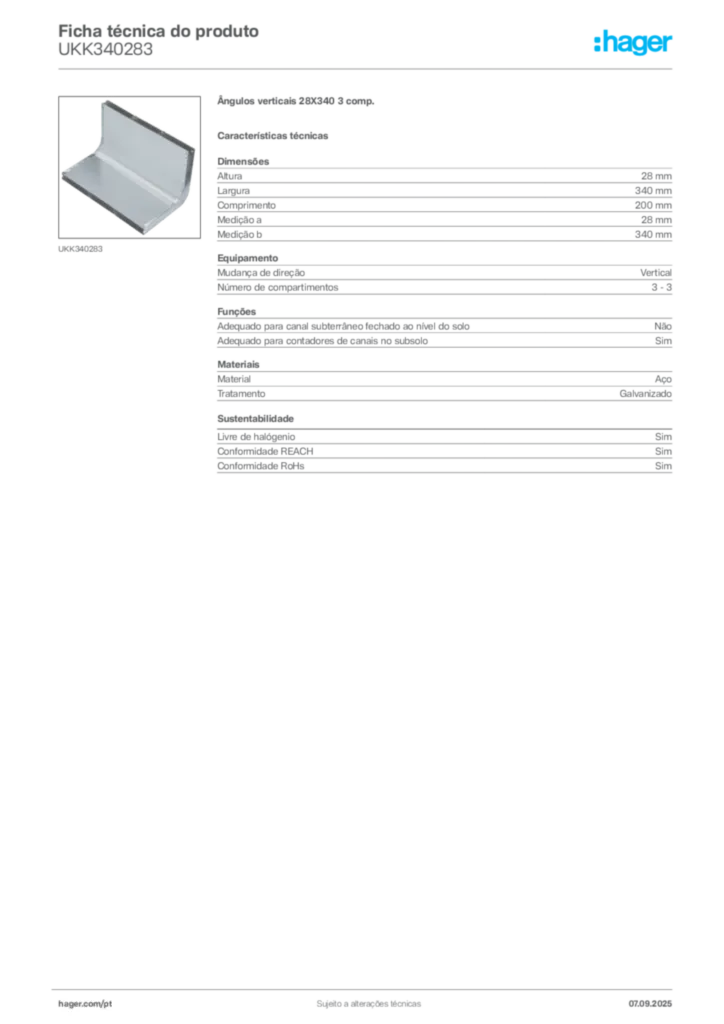 Imagem Hager Ficha técnica do produto UKK340283 | Hager Portugal