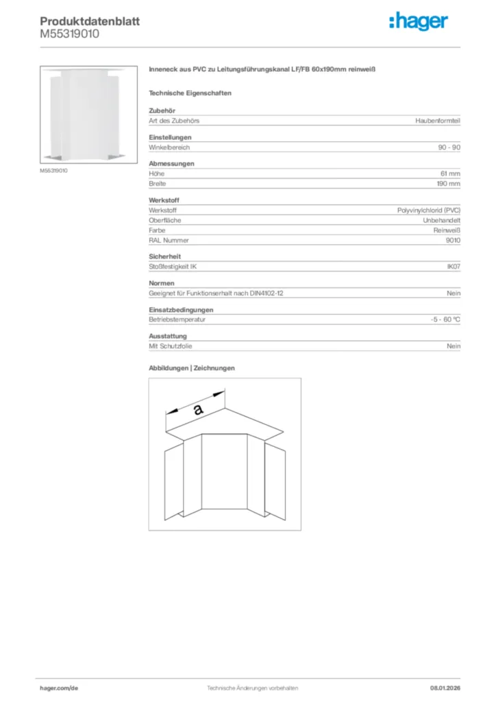 Bild Hager Produktdatenblatt M55319010 | Hager Deutschland
