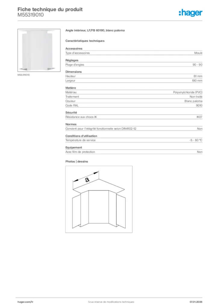 Image Hager Fiche technique du produit M55319010 | Hager France