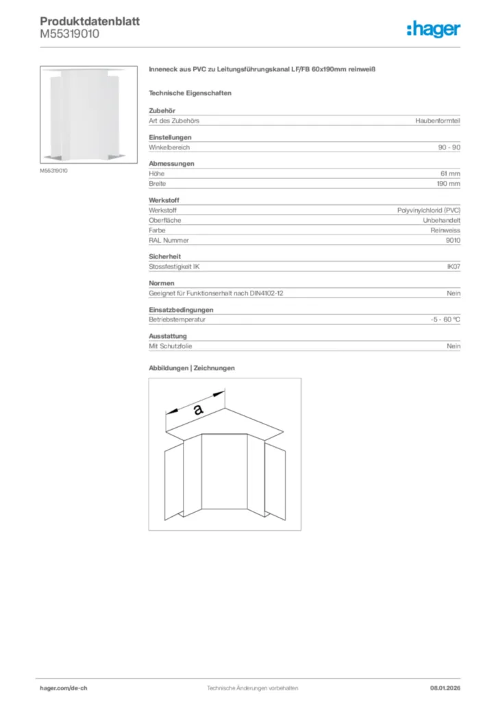 Bild Hager Produktdatenblatt M55319010 | Hager Schweiz