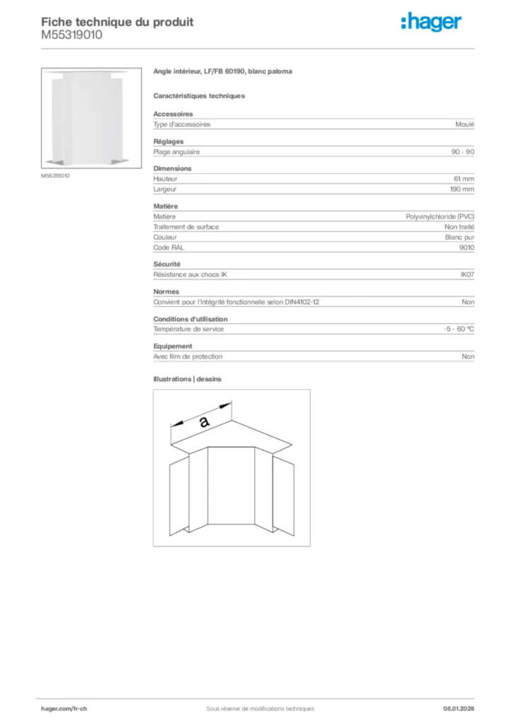 Image Hager Fiche technique du produit M55319010 | Hager Suisse