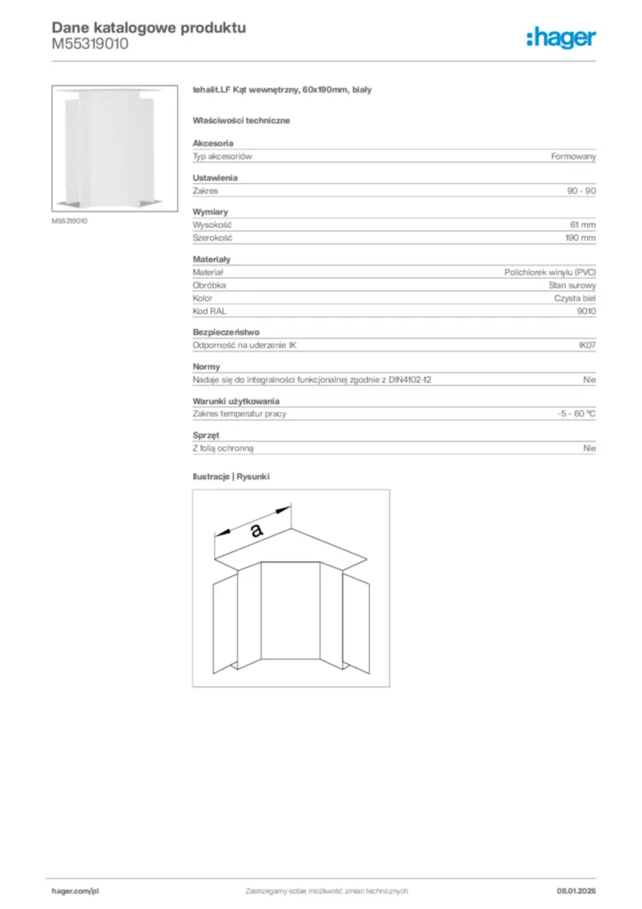 Zdjęcie Hager Karta katalogowa M55319010 | Hager Polska