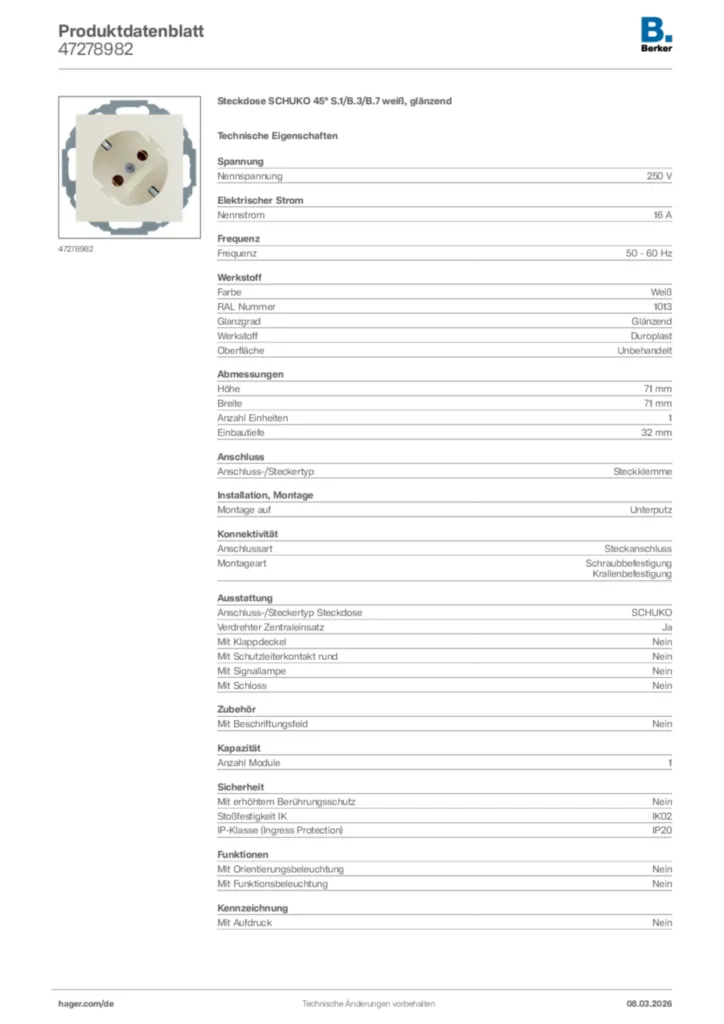 Bild Berker Produktdatenblatt 47278982 | Hager Deutschland