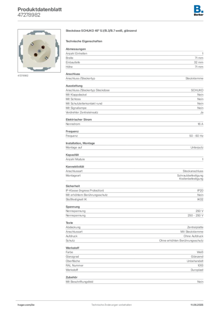 Bild Berker Produktdatenblatt 47278982 | Hager Deutschland
