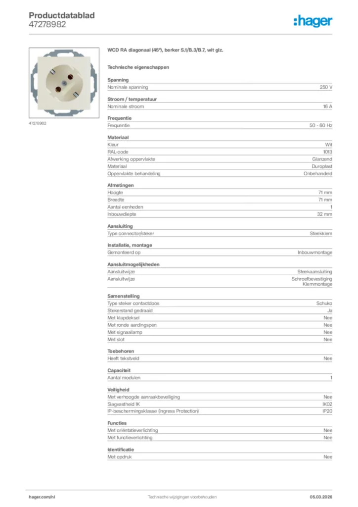 Afbeelding Hager Productdatablad 47278982 | Hager Nederland