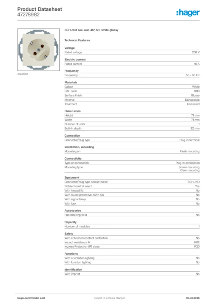 Image Hager Product data sheet 47278982  | Hager
