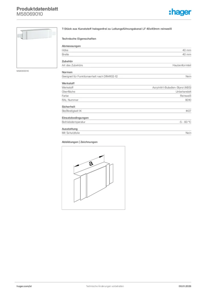 Bild Hager Produktdatenblatt M58069010 | Hager Deutschland