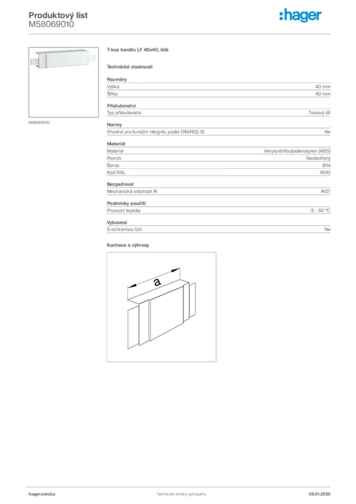 Obrázek Hager Product data sheet M58069010 | Hager