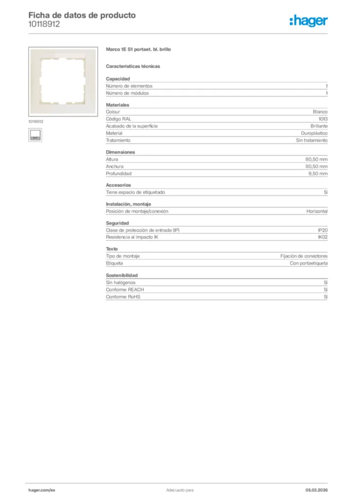 Imagen Hager Ficha de datos de producto 10118912 | Hager España