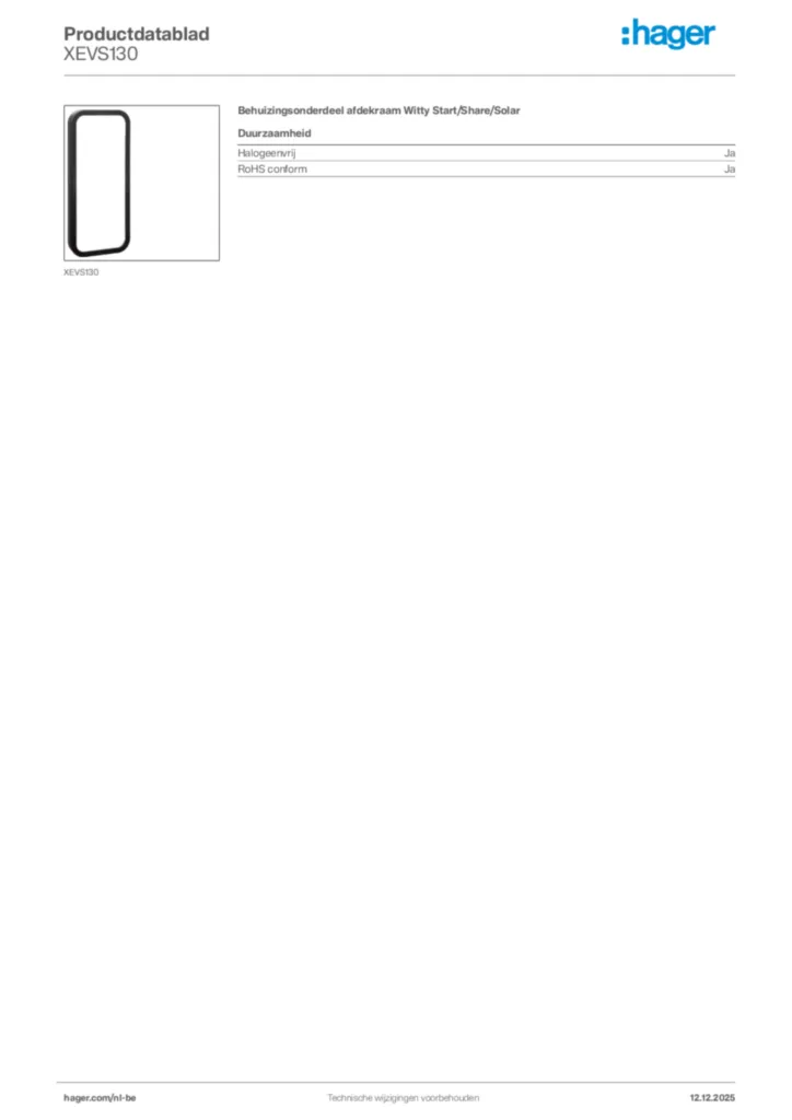Afbeelding Hager Productdatablad XEVS130 | Hager Belgium