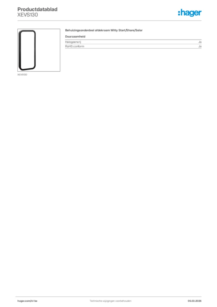 Afbeelding Hager Productdatablad XEVS130 | Hager Belgium