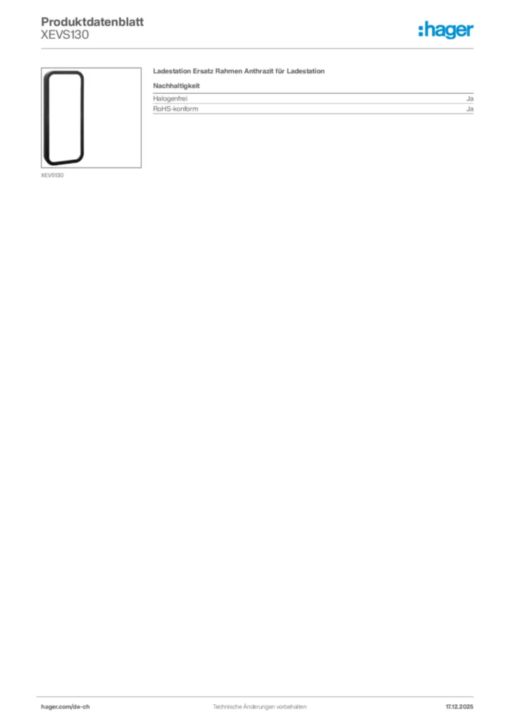 Bild Hager Produktdatenblatt XEVS130 | Hager Schweiz