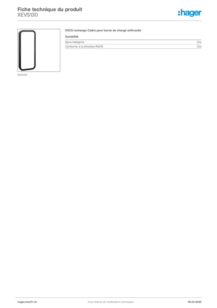 Image Hager Fiche technique du produit XEVS130 | Hager Suisse