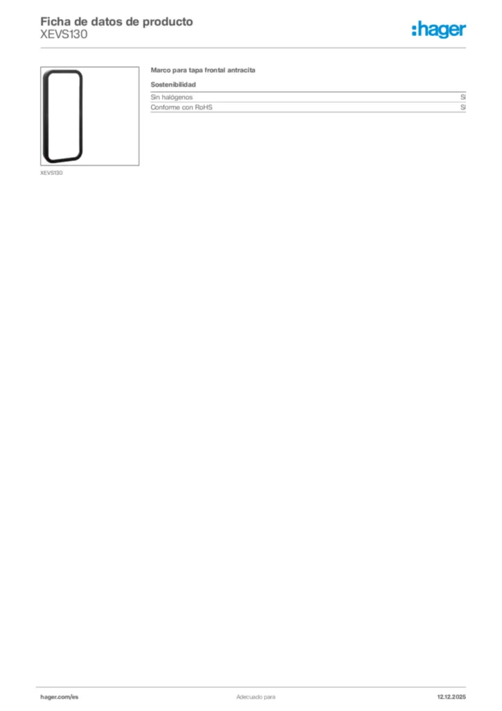 Imagen Hager Ficha de datos de producto XEVS130 | Hager España