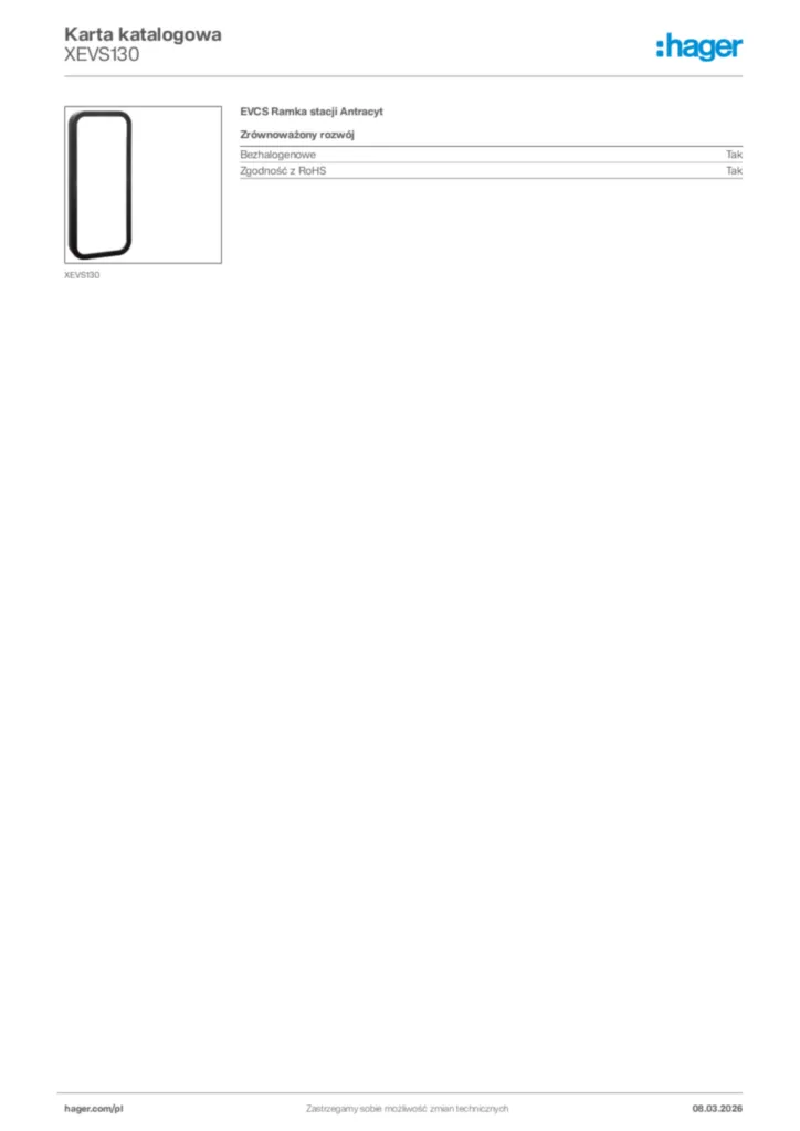 Zdjęcie Hager Karta katalogowa XEVS130 | Hager Polska