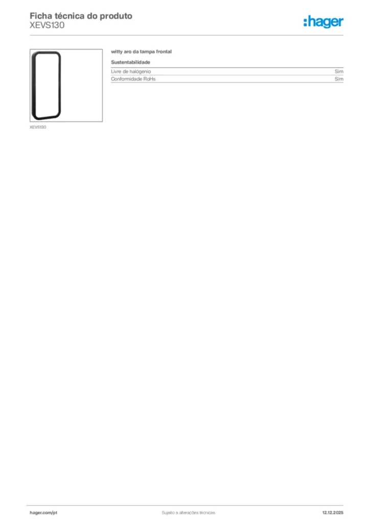 Imagem Hager Ficha técnica do produto XEVS130 | Hager Portugal