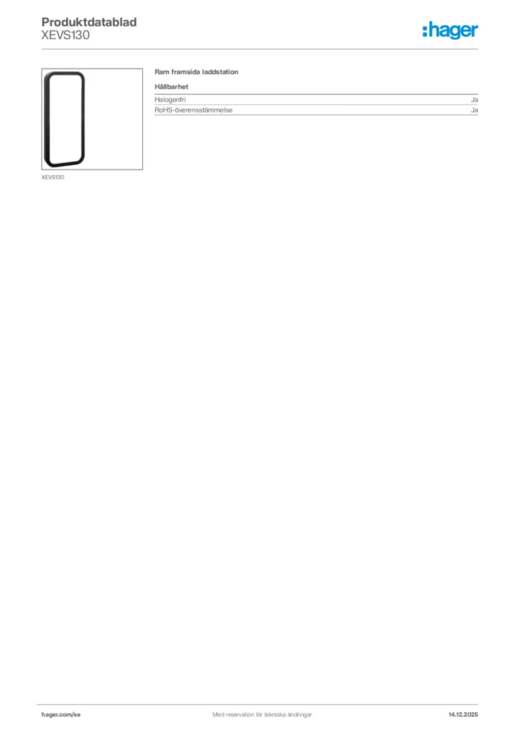 Bild Hager Produktdatablad XEVS130 | Hager Sverige