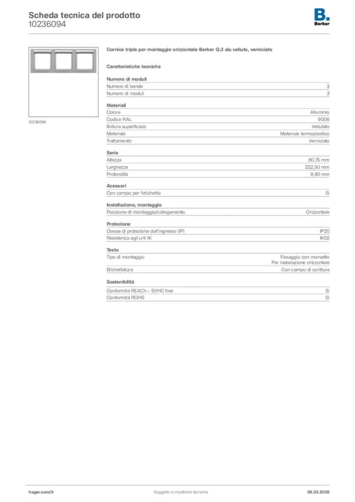 Immagine Berker Scheda tecnica del prodotto 10236094 | Hager Italia