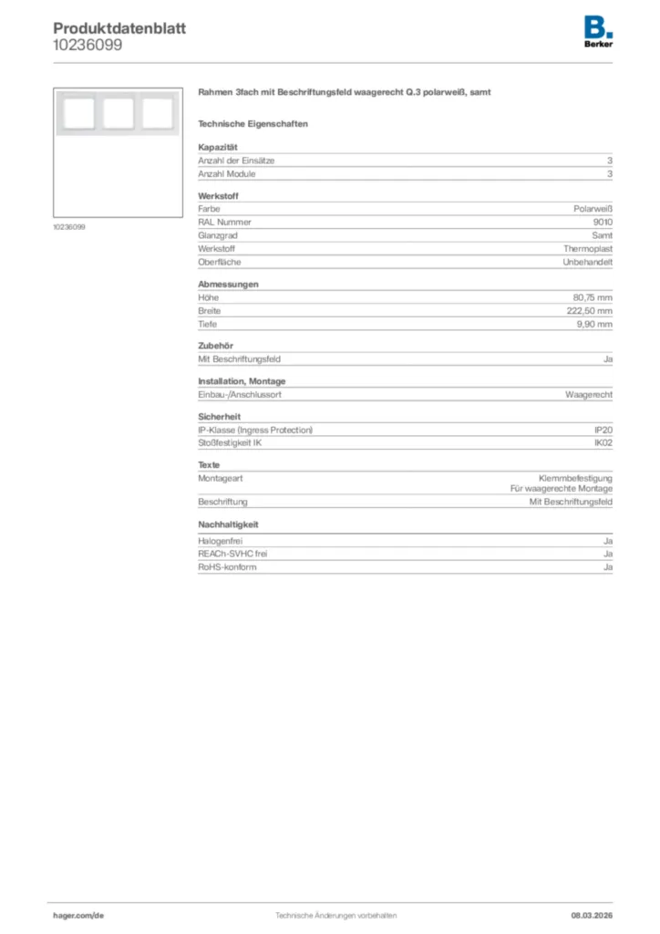 Bild Berker Produktdatenblatt 10236099 | Hager Deutschland