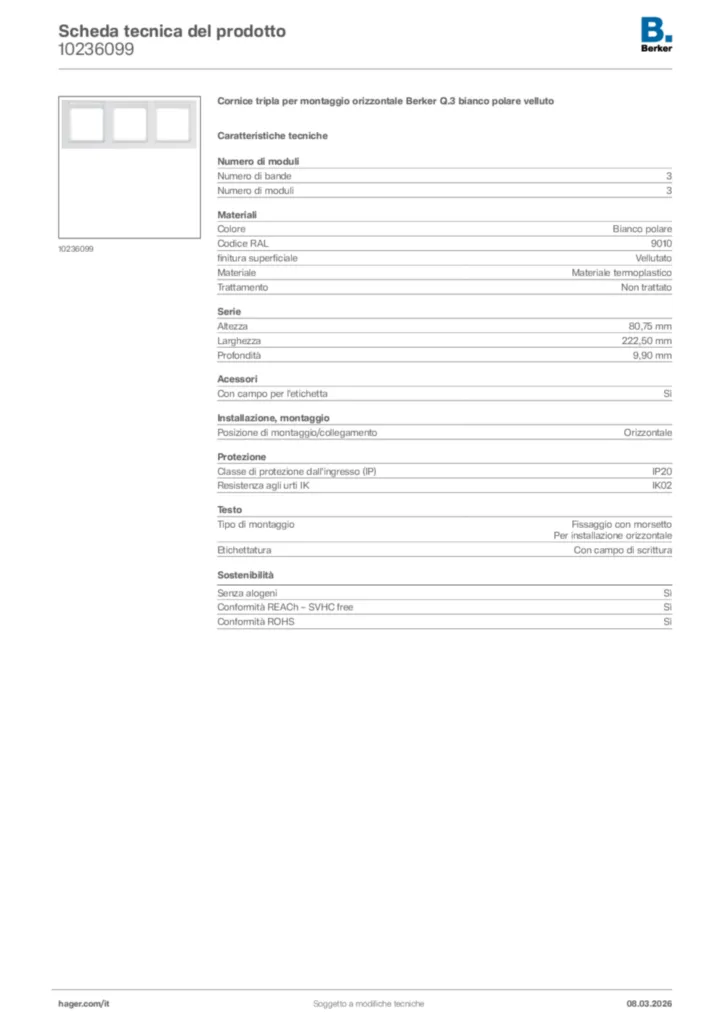 Immagine Berker Scheda tecnica del prodotto 10236099 | Hager Italia