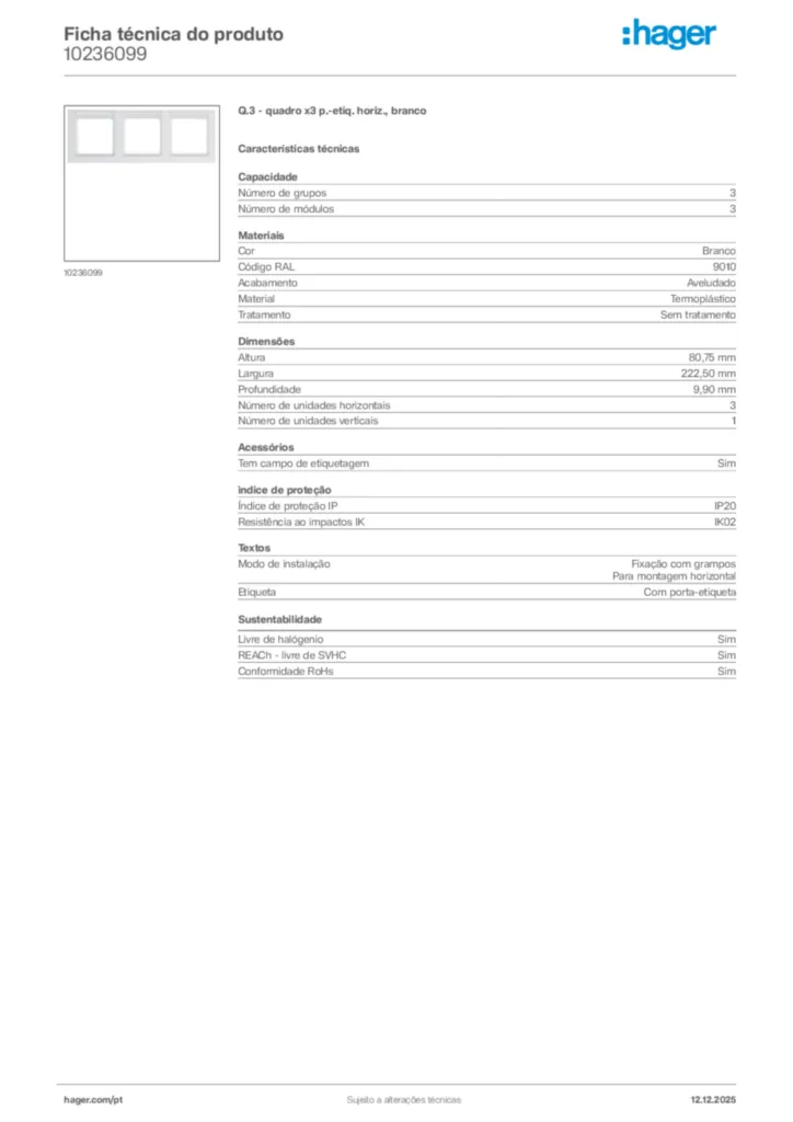 Imagem Hager Ficha técnica do produto 10236099 | Hager Portugal