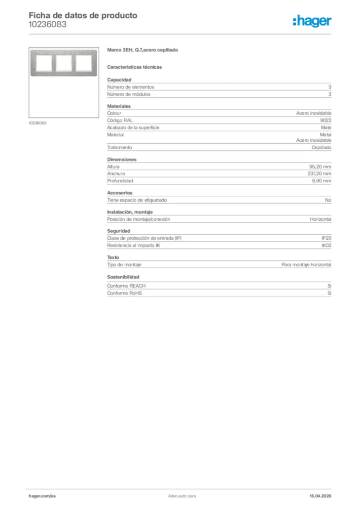 Imagen Hager Ficha de datos de producto 10236083 | Hager España