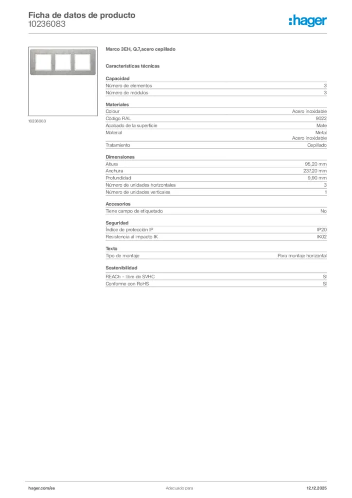 Imagen Hager Ficha de datos de producto 10236083 | Hager España