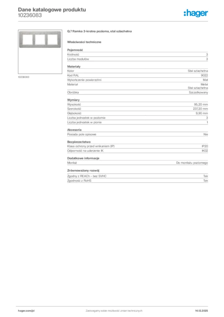 Zdjęcie Hager Karta katalogowa 10236083 | Hager Polska