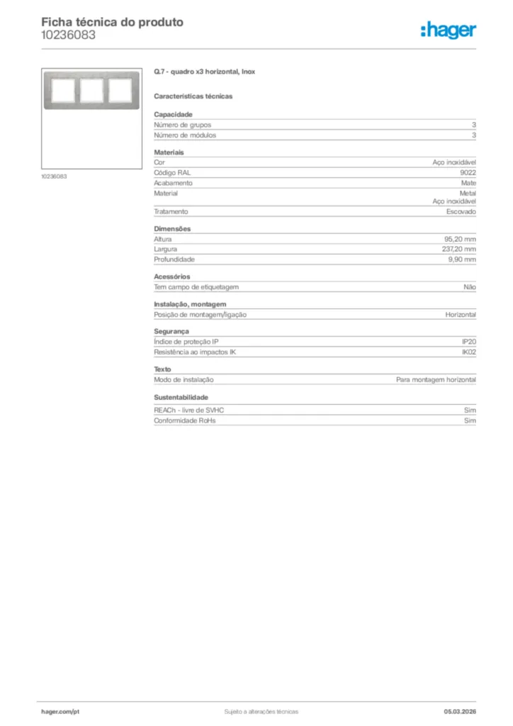 Imagem Hager Ficha técnica do produto 10236083 | Hager Portugal