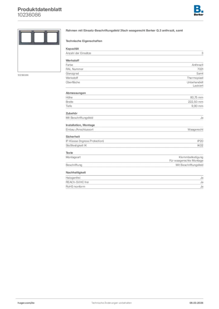 Bild Berker Produktdatenblatt 10236086 | Hager Deutschland