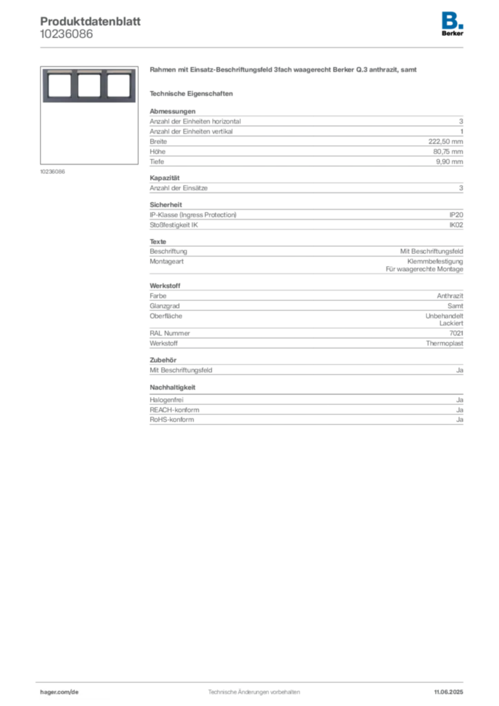 Bild Berker Produktdatenblatt 10236086 | Hager Deutschland