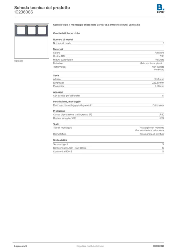 Immagine Berker Scheda tecnica del prodotto 10236086 | Hager Italia