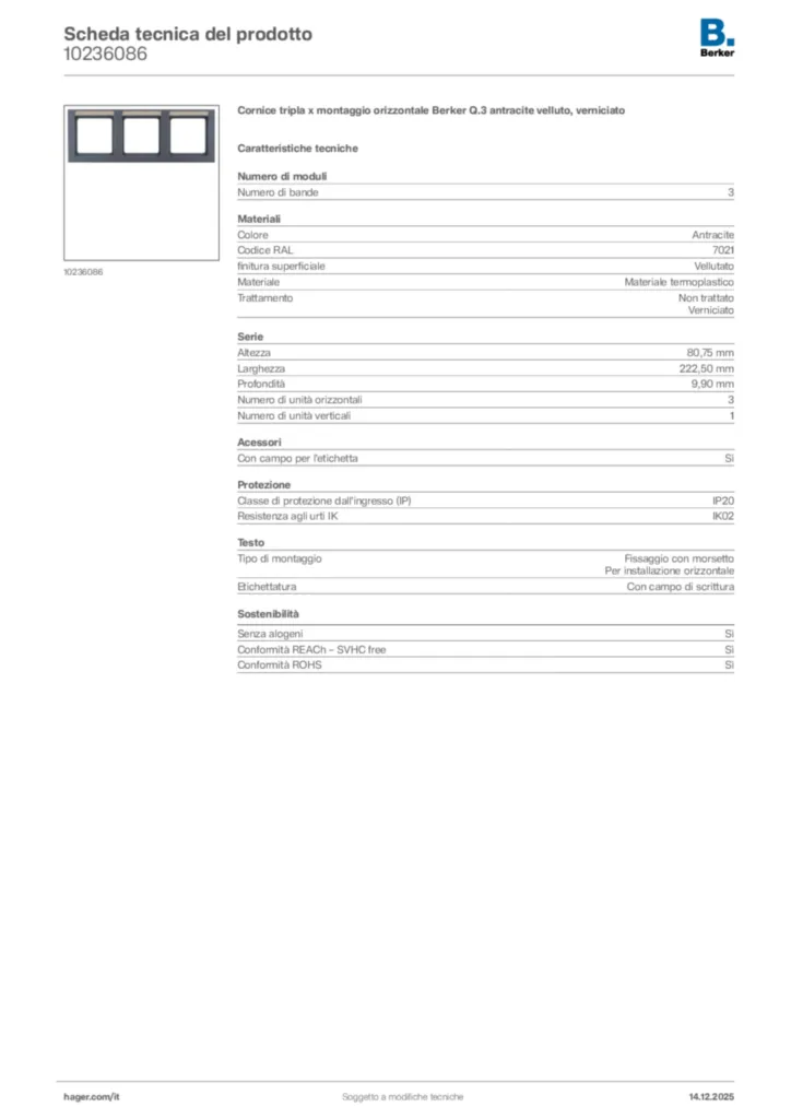 Immagine Berker Scheda tecnica del prodotto 10236086 | Hager Italia