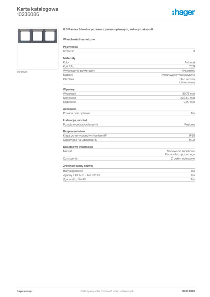 Zdjęcie Hager Karta katalogowa 10236086 | Hager Polska