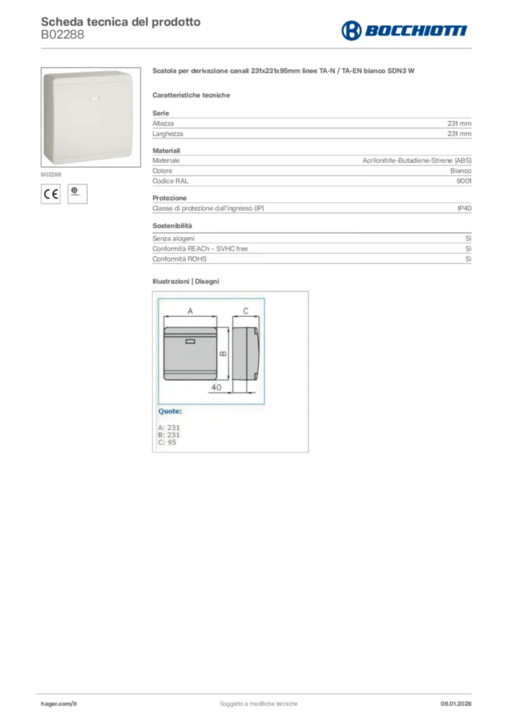 Immagine Bocchiotti Scheda tecnica del prodotto B02288 | Hager Italia