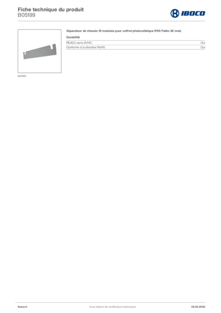 Image Iboco Fiche technique du produit B05199 | Hager France
