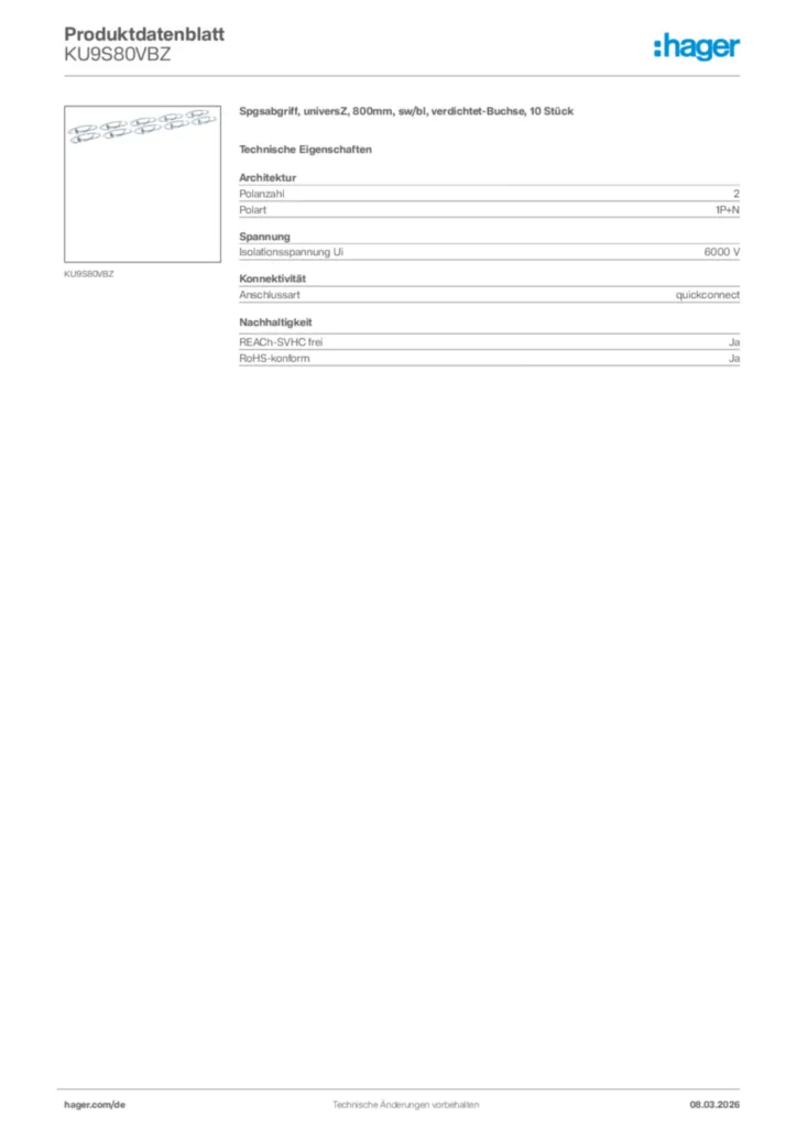 Bild Hager Produktdatenblatt KU9S80VBZ | Hager Deutschland