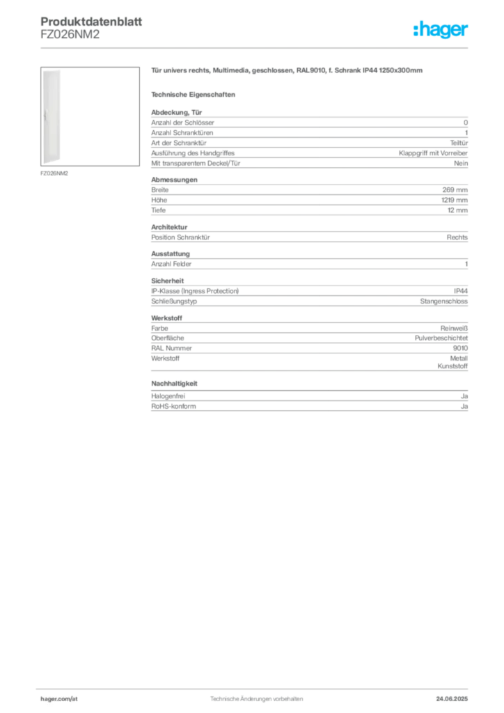 Bild Hager Produktdatenblatt FZ026NM2 | Hager Deutschland